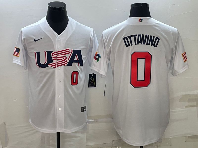 Men 2023 World Cub USA #0 Ottavino White Nike MLB Jersey5
